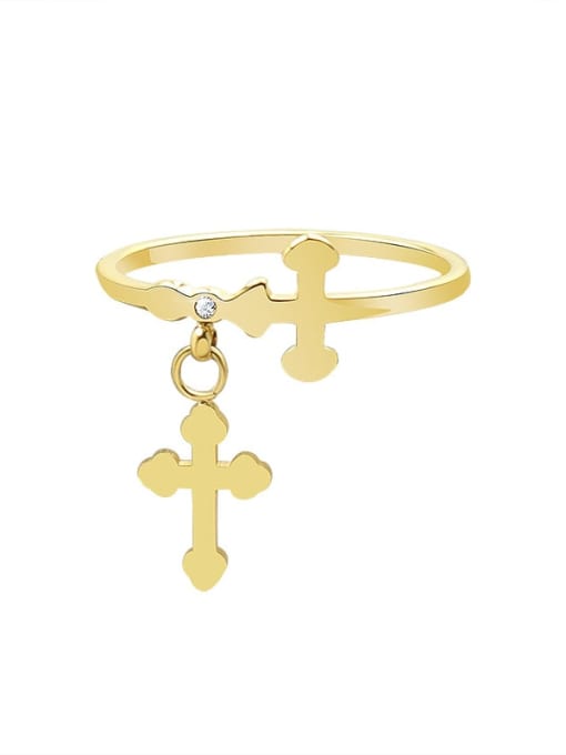 Gold Titanium 316L Stainless Steel Cross Minimalist Band Ring with e-coated waterproof