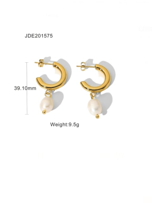 JDE201575 Stainless steel Imitation Pearl Geometric Minimalist Drop Earring