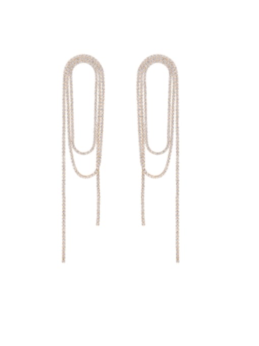 J&D Stainless steel Cubic Zirconia Tassel Minimalist Threader Earring