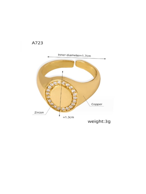 A723 Gold Mismatched Oval Ring Brass Cubic Zirconia Geometric Hip Hop Band Ring
