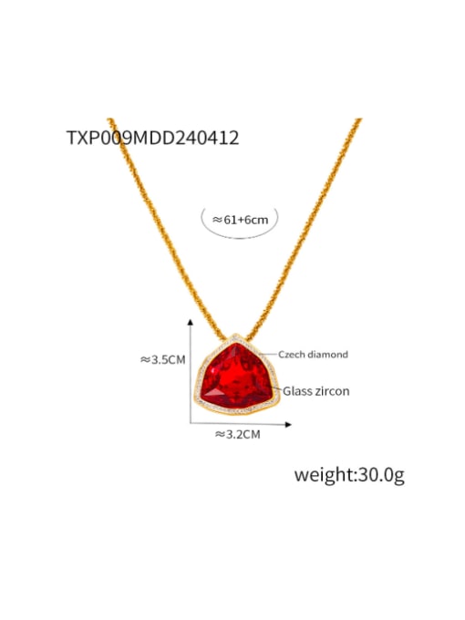 TXP009 Red Glass Zircon Necklace Titanium Steel Glass Stone Heart  Hip Hop  Bracelet and Necklace Set