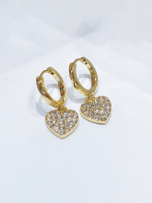 Clioro Brass Cubic Zirconia Heart Vintage Huggie Earring 2