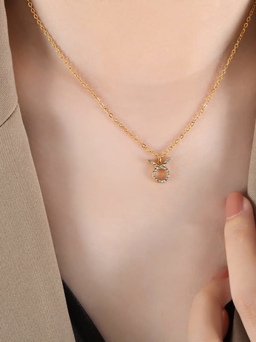 P1527 Taurus Gold Necklace  40+ 5cm Titanium Steel Cubic Zirconia Constellation Cute Necklace