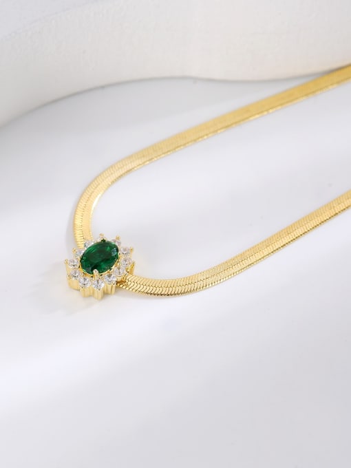 H01180 Green +gold Brass Cubic Zirconia Geometric Vintage Necklace