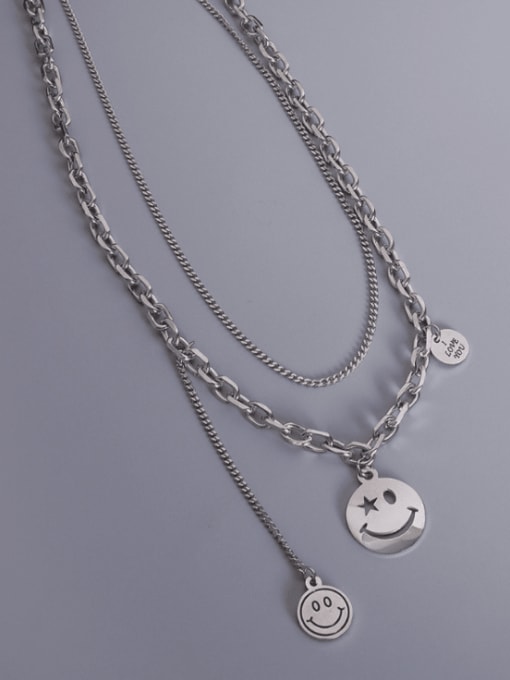 MAKA Titanium 316L Stainless Steel Smiley Vintage Multi Strand Necklace with e-coated waterproof 3