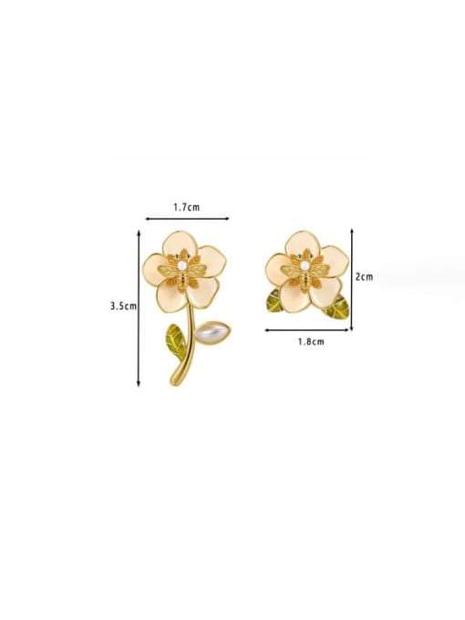 Clioro Brass Imitation Pearl Enamel Flower Dainty Stud Earring 4