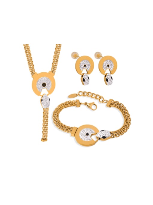 MAKA Titanium Steel Rhinestone Hip Hop Geometric Earring Bracelet and Necklace Set