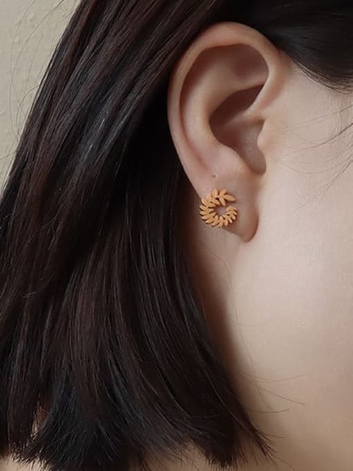 surrounded by golden rose leaves Titanium 316L Stainless Steel Flower Minimalist Stud Earring with e-coated waterproof