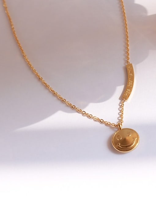 golden Titanium 316L Stainless Steel Smiley Minimalist Necklace with e-coated waterproof