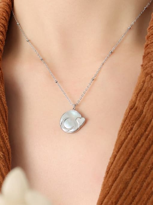 P156 Steel  40+ 5cm Titanium Steel Shell Heart Minimalist Necklace