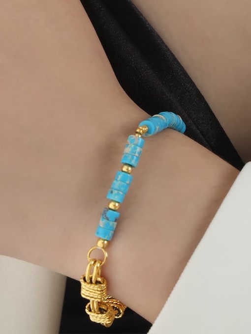 E497 Blue Natural Stone Bracelet 18cm Bohemia Geometric Brass Natural Stone Bracelet and Necklace Set