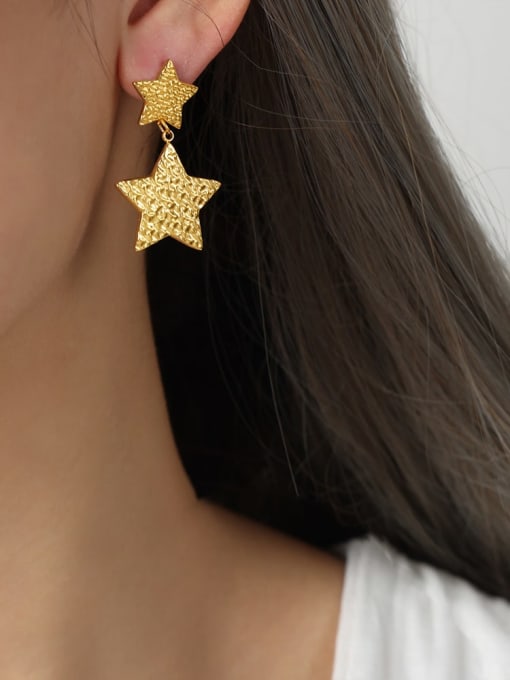 F1204 Gold Earrings Titanium Steel Pentagram Trend Stud Earring