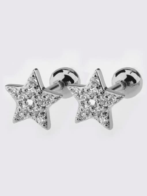 White steel five pointed star Earrings Brass Cubic Zirconia Heart Dainty Single Earring