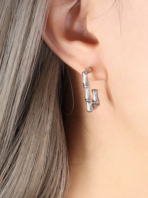 F192 steel bamboo knuckle Earrings Brass Geometric Hip Hop Stud Earring