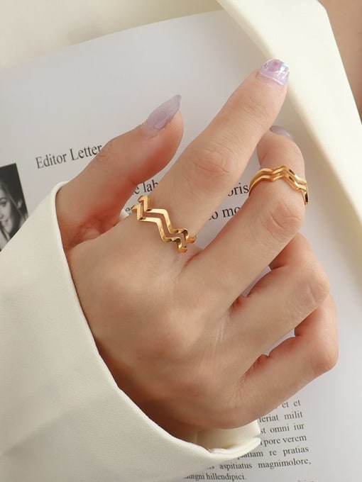gold Titanium 316L Stainless Steel Geometric Minimalist Stackable Ring with e-coated waterproof