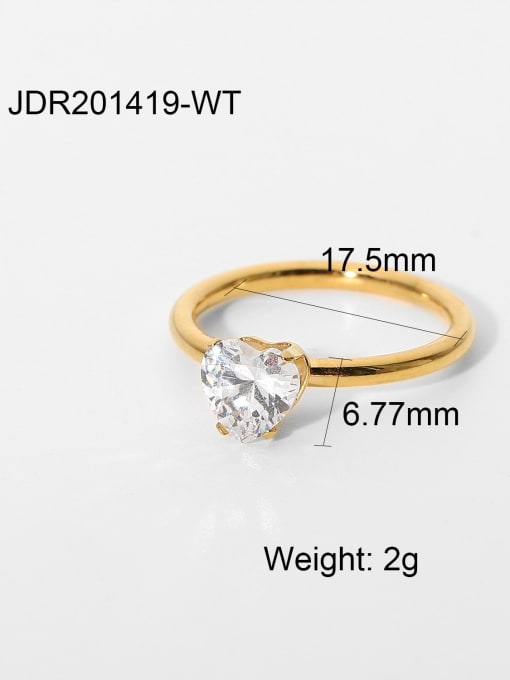 JDR201419 WT 7 Stainless steel Cubic Zirconia Green Heart Dainty Band Ring