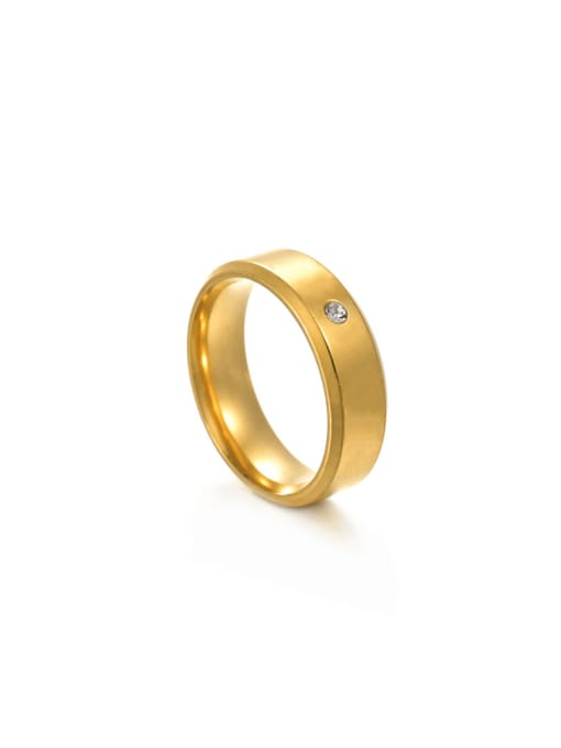 Gold men's 6MM Stainless steel Rhinestone Geometric Minimalist Couple Ring