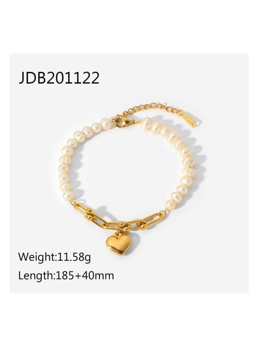J&D Stainless steel Freshwater Pearl Heart Dainty Beaded Bracelet 4