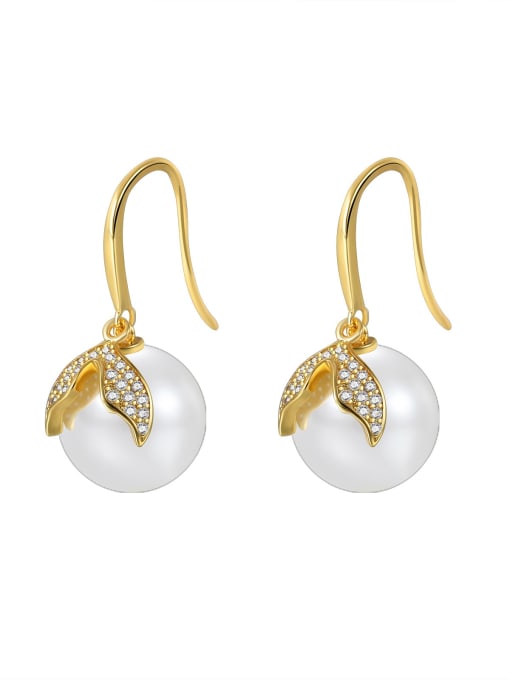 Clioro Brass Imitation Pearl Geometric Minimalist Hook Earring 0