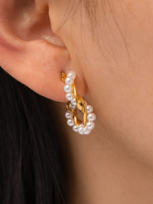 J&D Stainless steel Imitation Pearl Geometric Minimalist Stud Earring 1