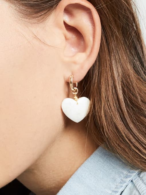 J&D Stainless steel imitation Jade Heart Minimalist Huggie Earring 1