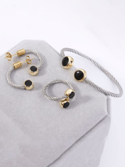 Clioro Stainless steel Vintage Bear Enamel Ring Earring And Bracelet Set 2