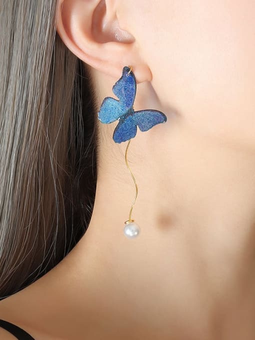F209 Gold Earrings Titanium Steel  Resin Butterfly  Earring and Necklace Set