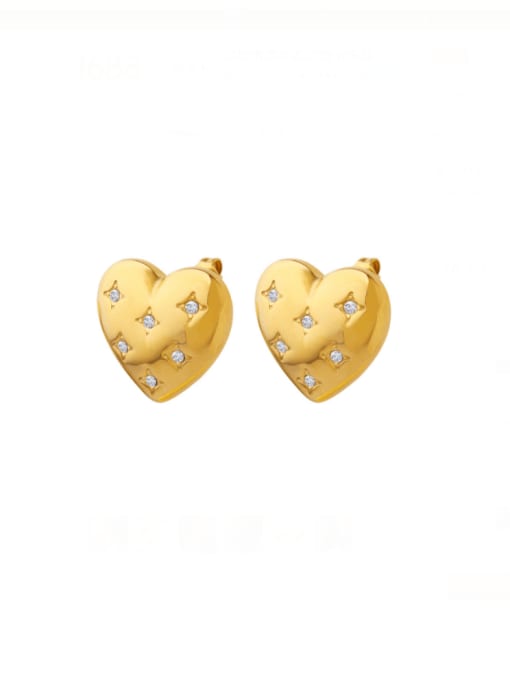 F275 GOLD Titanium Steel Cubic Zirconia Heart Vintage Stud Earring