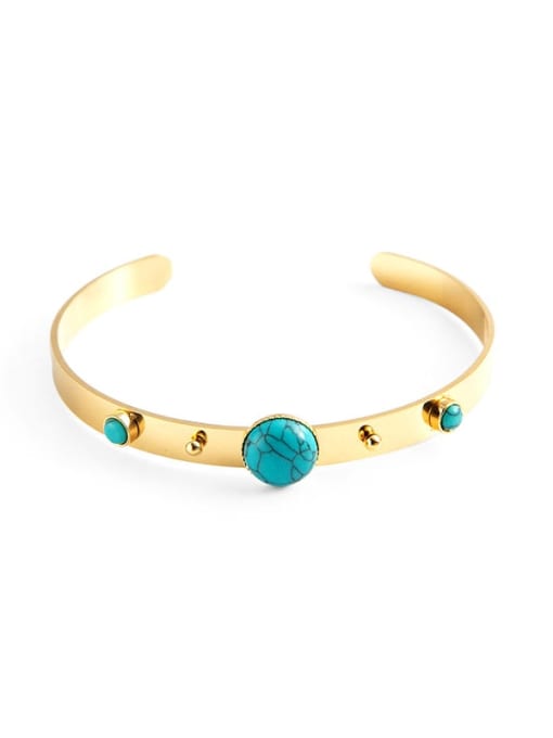 gold Stainless steel Turquoise Green Geometric Vintage Cuff Bangle