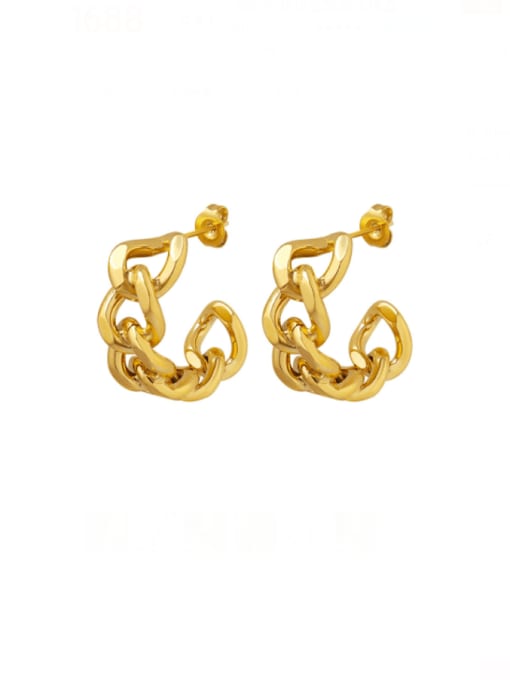 A pair of gold earrings Titanium Steel Geometric Hip Hop Hollow Chain Stud Earring