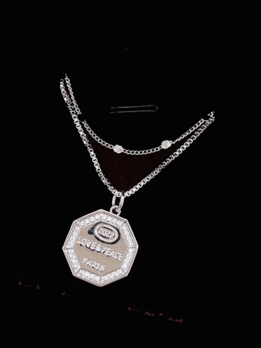 H00726 Brass Cubic Zirconia Geometric Vintage Necklace