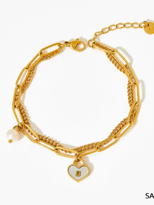 SAK788 Gold Stainless steel Freshwater Pearl Heart Trend Link Bracelet