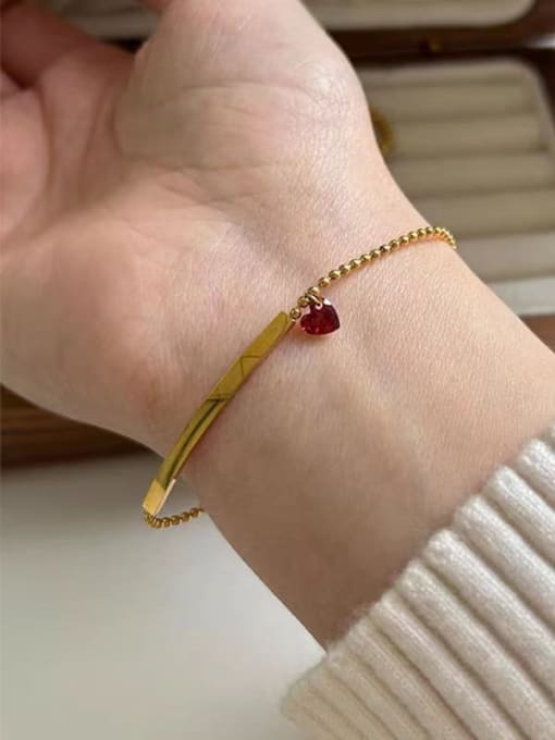 YXC209 Smile Red Diamond Bracelet Gold Titanium Steel Cubic Zirconia Heart Minimalist Link Bracelet