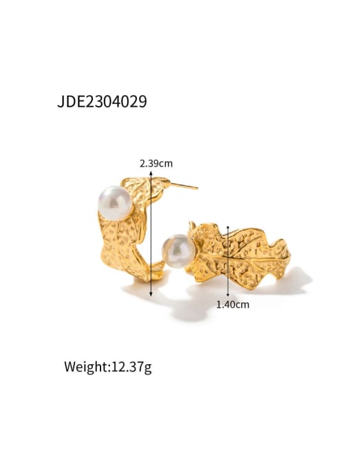 J&D Stainless steel Imitation Pearl Leaf Trend Stud Earring 3