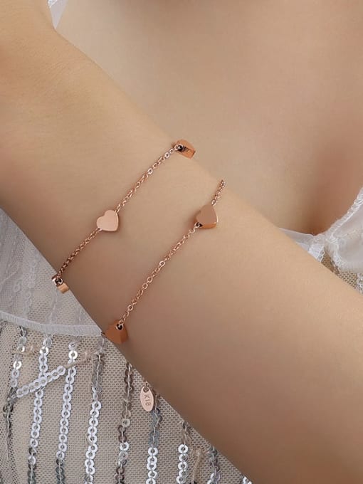 E054 rose gold Titanium 316L Stainless Steel Heart Minimalist Strand Bracelet with e-coated waterproof