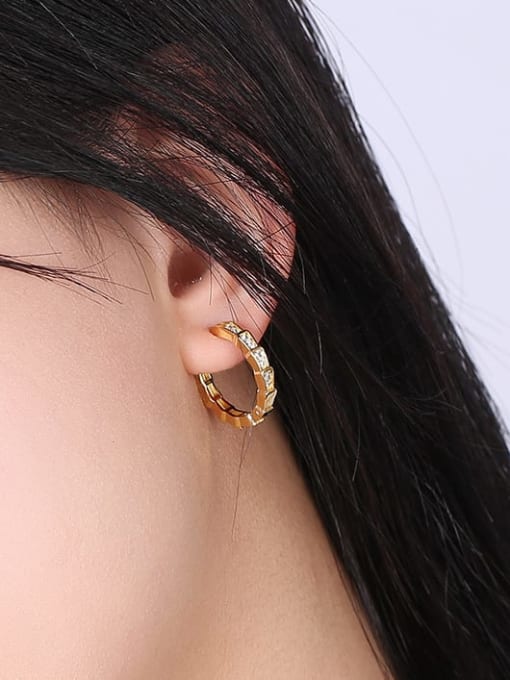 Clioro Brass Cubic Zirconia Geometric Minimalist Huggie Earring 1