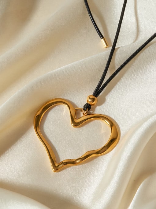 J&D Titanium Steel Heart Minimalist Wax rope pleated lines Necklace 0