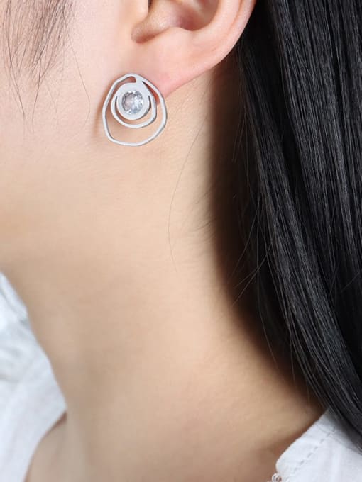 F769 Steel Color Earrings Titanium Steel Cubic Zirconia Geometric Dainty Stud Earring