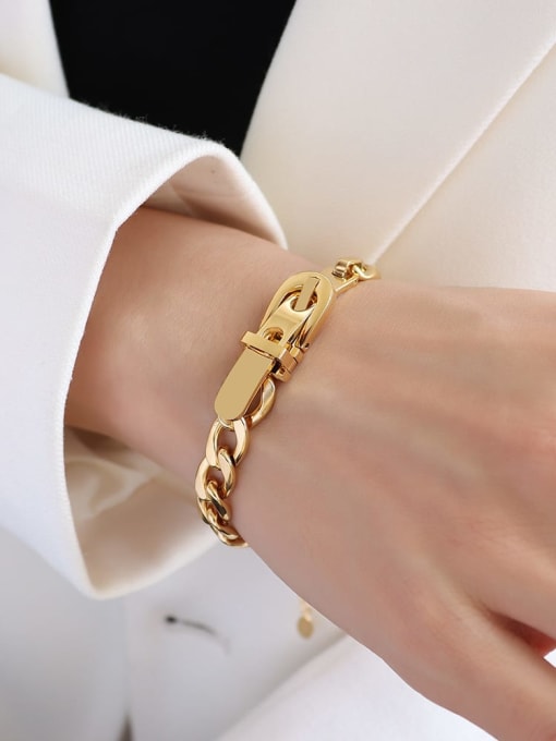 E257 gold color  Bracelet 17+ 5cm Titanium 316L Stainless Steel Vintage Geometric  Braclete and Necklace Set with e-coated waterproof