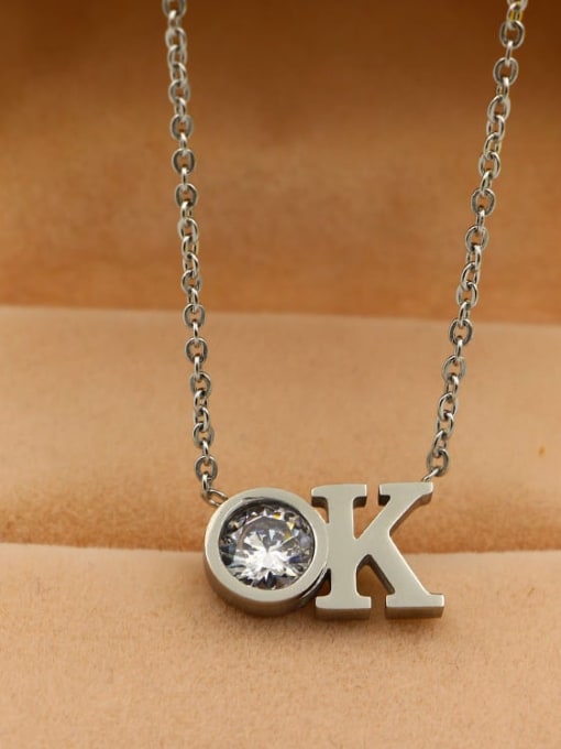 K.Love Titanium Rhinestone Letter OK Minimalist Necklace 1
