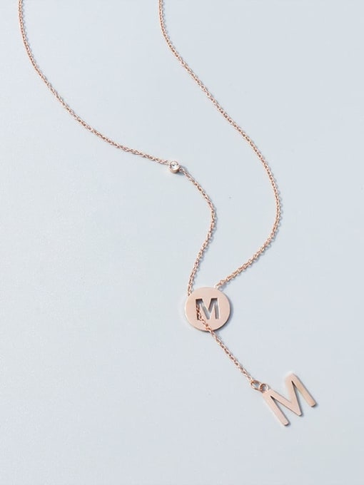 M letter rose gold necklace Titanium 316L Stainless Steel Tassel Minimalist Lariat Necklace with e-coated waterproof