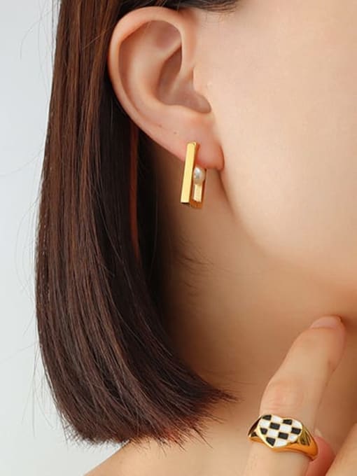MAKA Titanium Steel Imitation Pearl Geometric Minimalist Stud Earring 1
