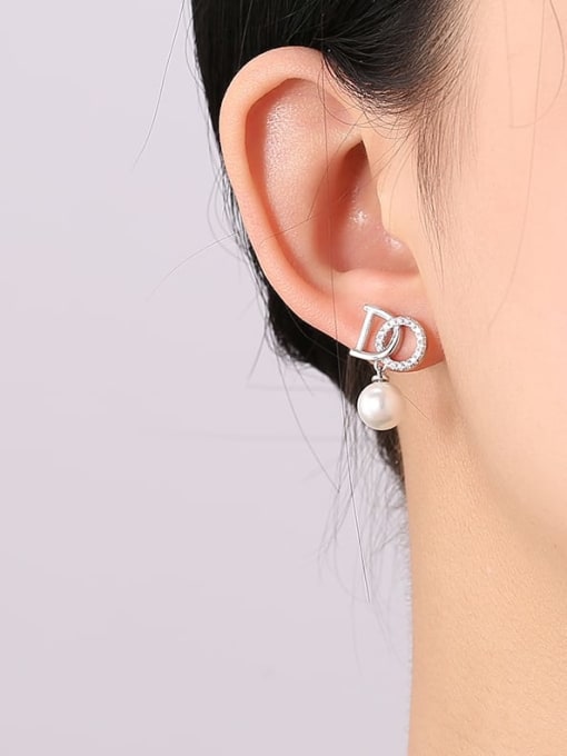 Clioro Brass Cubic Zirconia Letter Minimalist Stud Earring 1