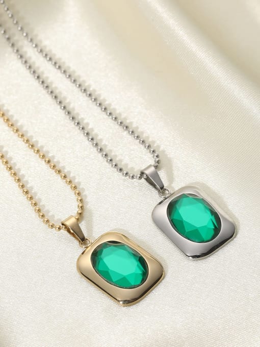 J&D Stainless steel Emerald Green Rectangle Trend Necklace 1