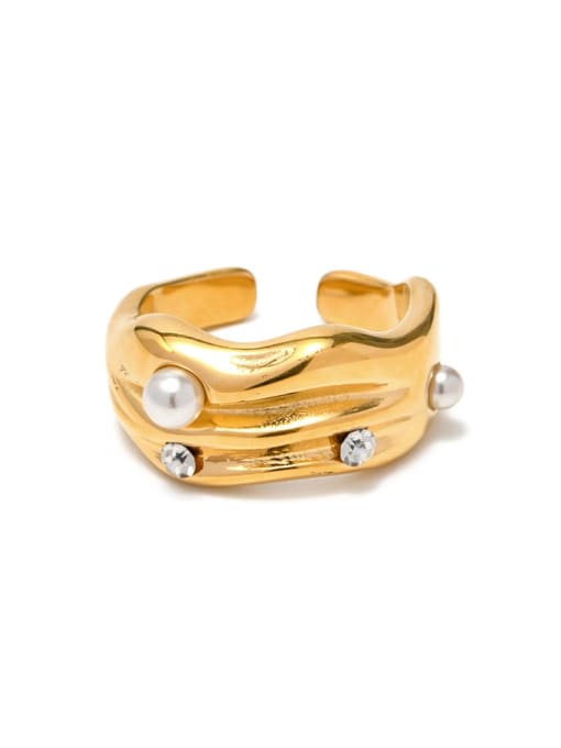 J&D Stainless steel Imitation Pearl Geometric Vintage Band Ring