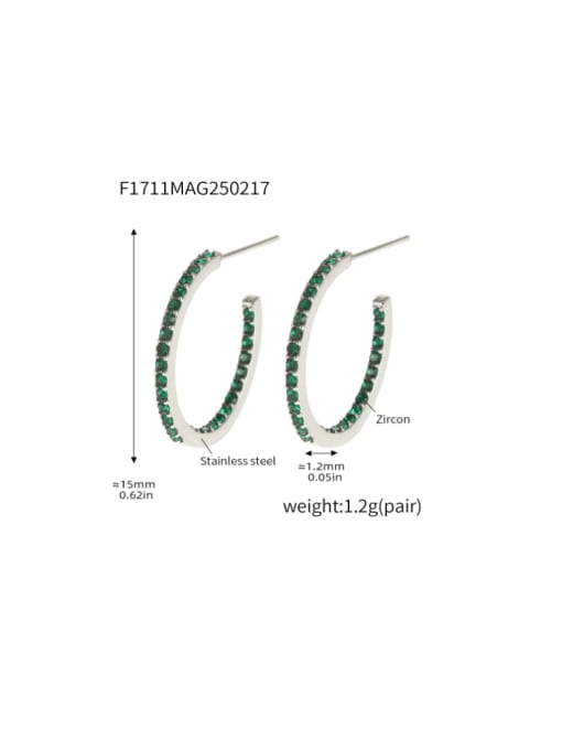 F1711 B Steel Green Zircon Earrings 15mm Stainless steel Cubic Zirconia Geometric Minimalist Stud Earring