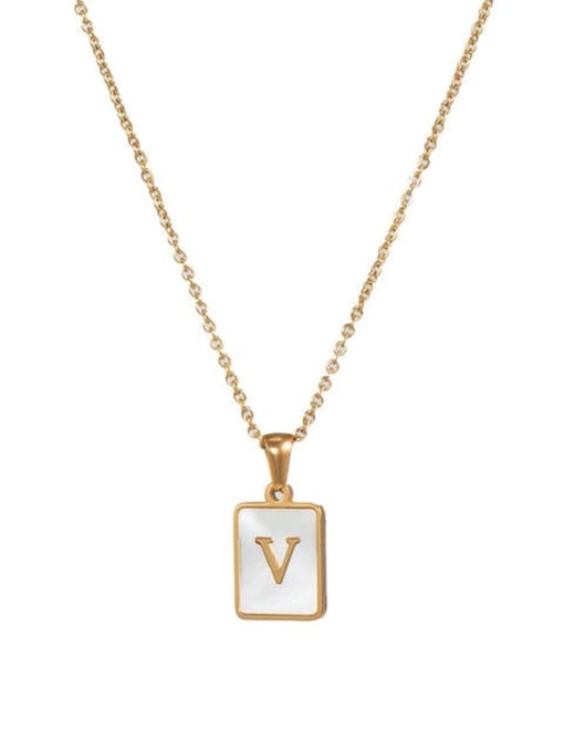 JDN201003 V Stainless steel Shell Message Trend Initials Necklace