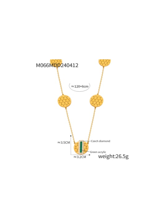 M066 Gold Green Acrylic Sweater Chain Stainless steel Cubic Zirconia Geometric Hip Hop Long Strand Necklace