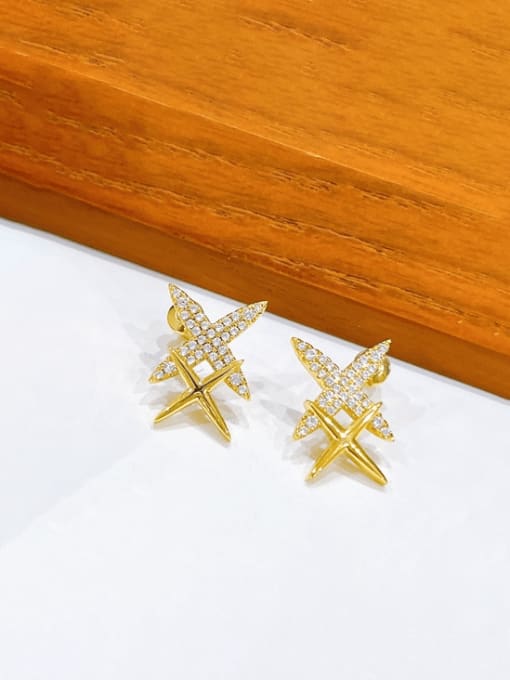 Clioro Brass Cubic Zirconia Cross Dainty Stud Earring 2