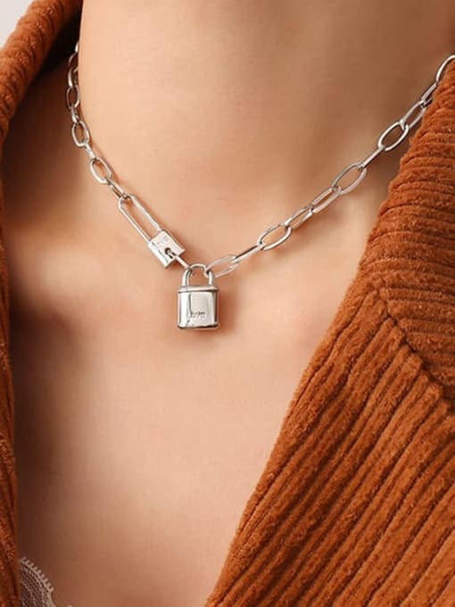 P779 steel lock necklace 37 +5cm Titanium Steel Locket Hip Hop Hollow  Chain Necklace